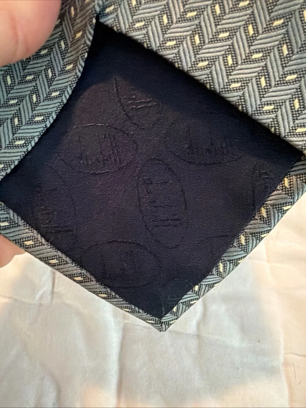 Lot Of Two Dunhill Silk Neck Ties Geometric Pattern Blue Yellow d Logo